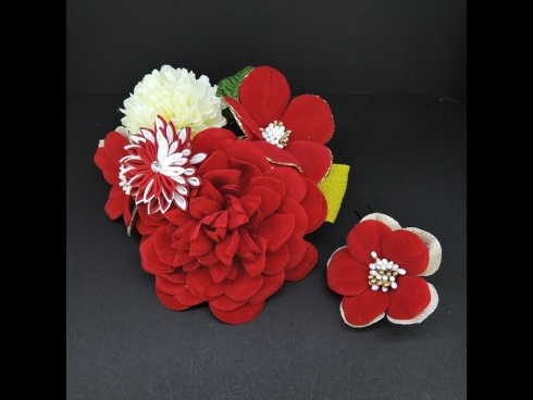 つまみ付フラワ－コ－ム・ミニ2点セット　赤