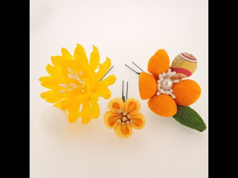 ミニフラワ－Uピン3点セット　　イエロ－