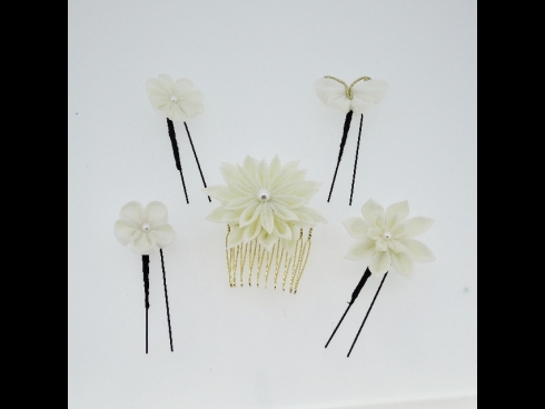 つまみ細工ミニ　Ｕピン×５本(白)　