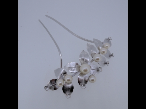 パ－ル付金属かんざし　シルバ－