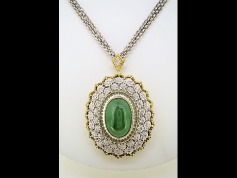 K18ヒスイ（11.3ct）ダイヤモンド（0.47ct）ブロ－チペンダント