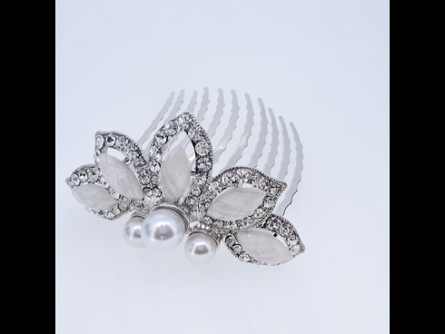 花　ラインストーンコーム　シルバー