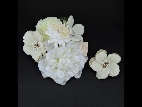 つまみ付フラワ－コ－ム・ミニ2点セット　ホワイト