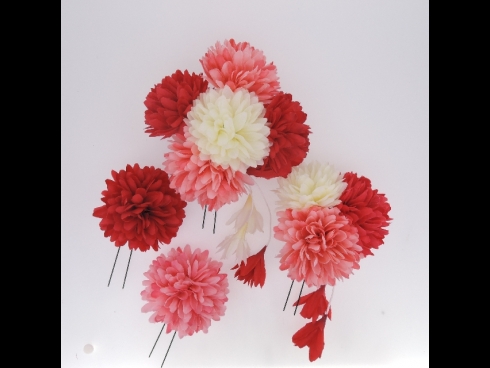 フラワー　Ｕピン×４本セット(赤×ピンク)