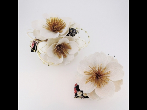 さくら　ちりめんフラワ－コ－ム＆ミニフラワーセット　白