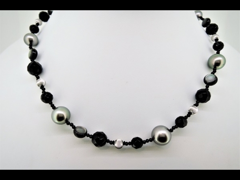 K18WG南洋真珠オニキスネックレス＆ブレス