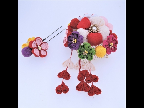 ふじさがりフラワーコーム＆ミニフラワー2点セット　赤