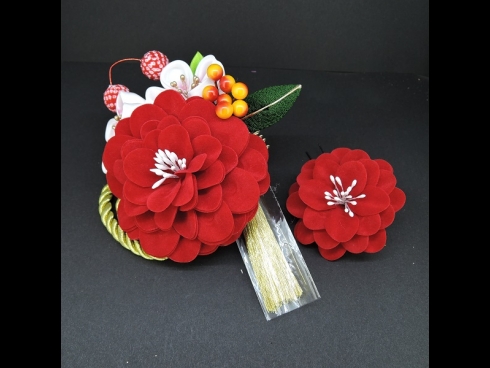 つまみ付フラワ－コ－ム・ミニ2点セット　赤